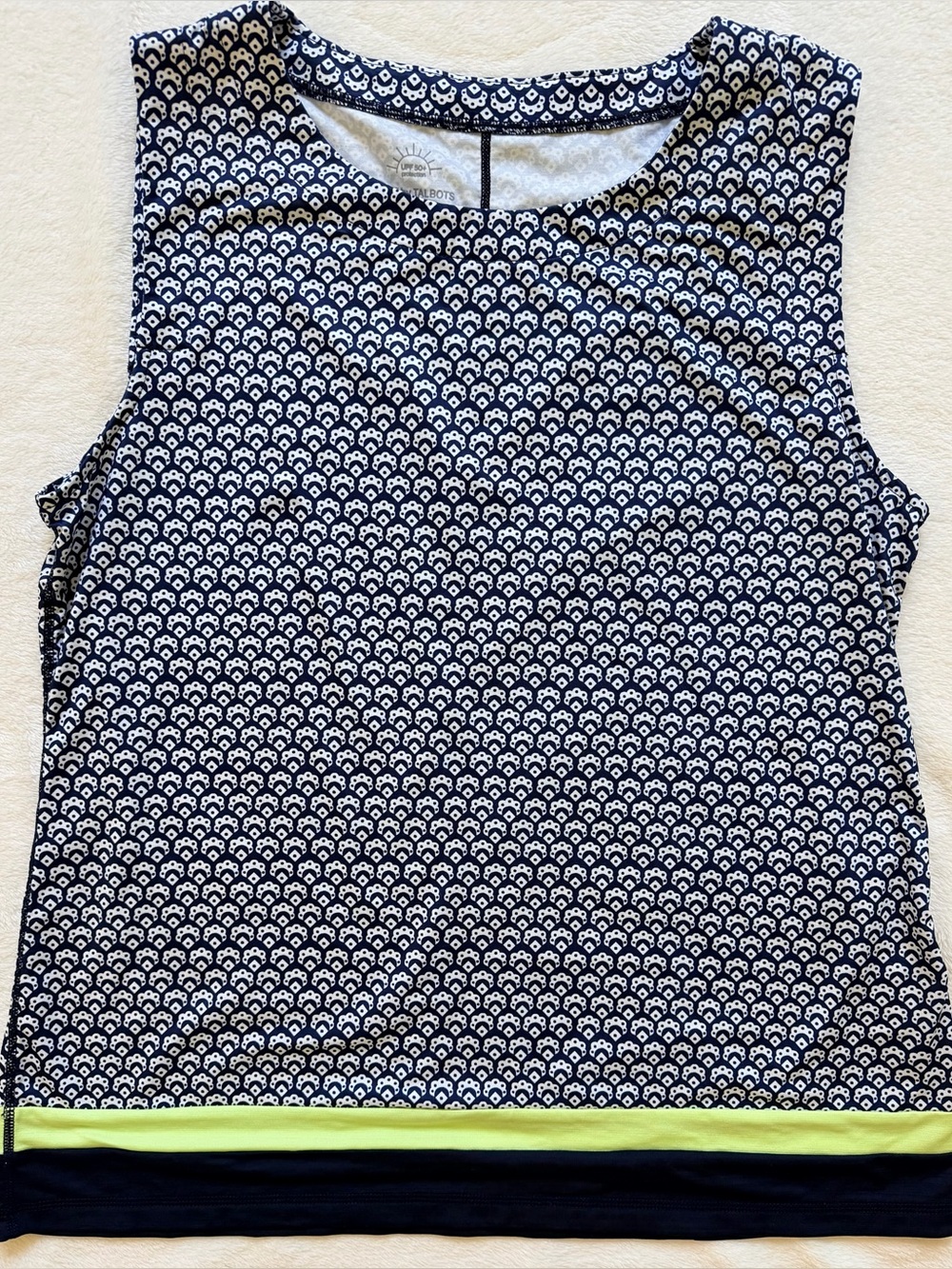 T by Talbots Sleeveless Navy & White Tank with Lime Trim